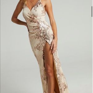 Out Till Dawn Split Maxi Dress in Rose Gold Sequin From Showpo NEVER WORN